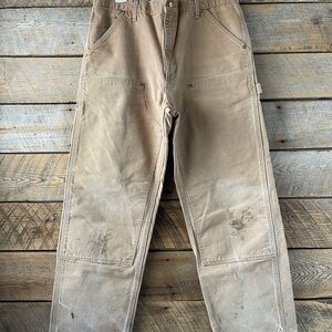 VTG Carhartt B01 BRN Brown Double Knee Jean Pants 36x32 Work Fade USA